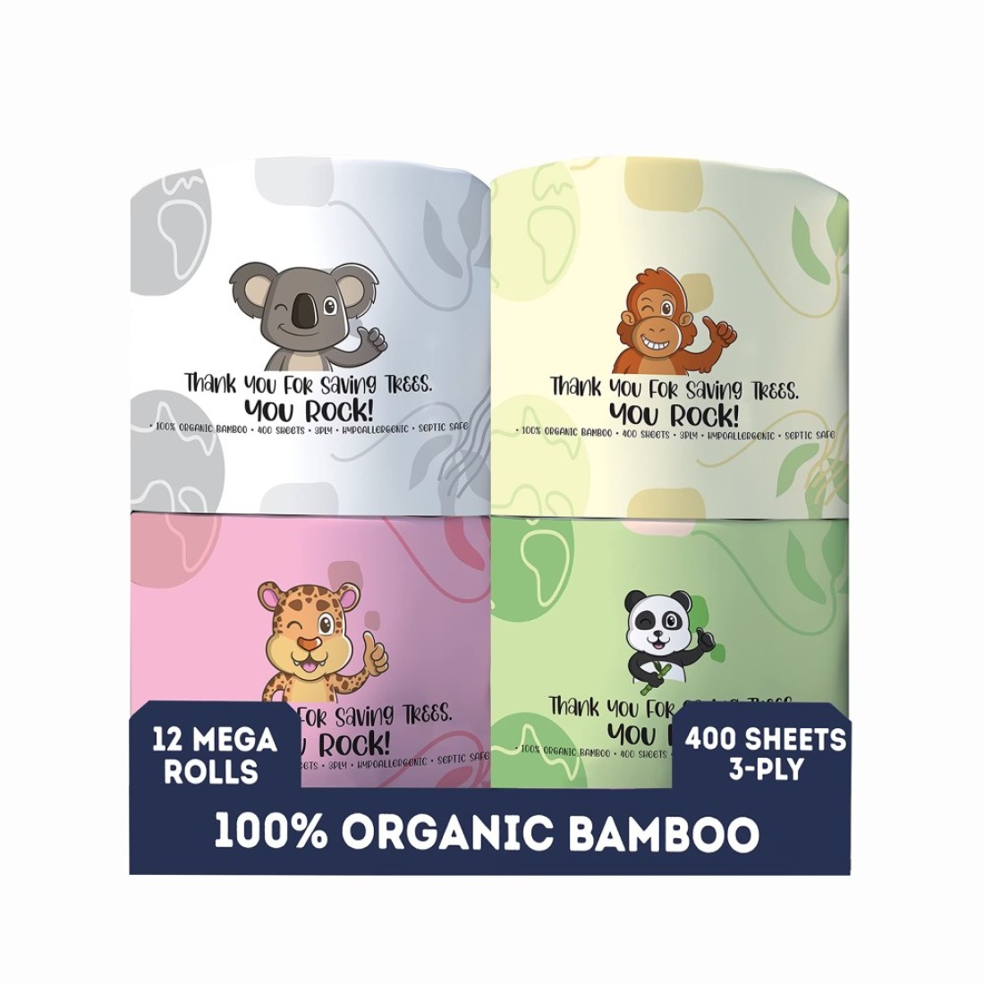 MOTHER EARTH Bamboo Toilet Paper - Ultra Soft &amp; Strong 3-Ply Bath Tissue, 400 Sheets Per Roll, Hypoallergenic &amp; Septic Safe, Mega Rolls, Pack of 12 Rolls
