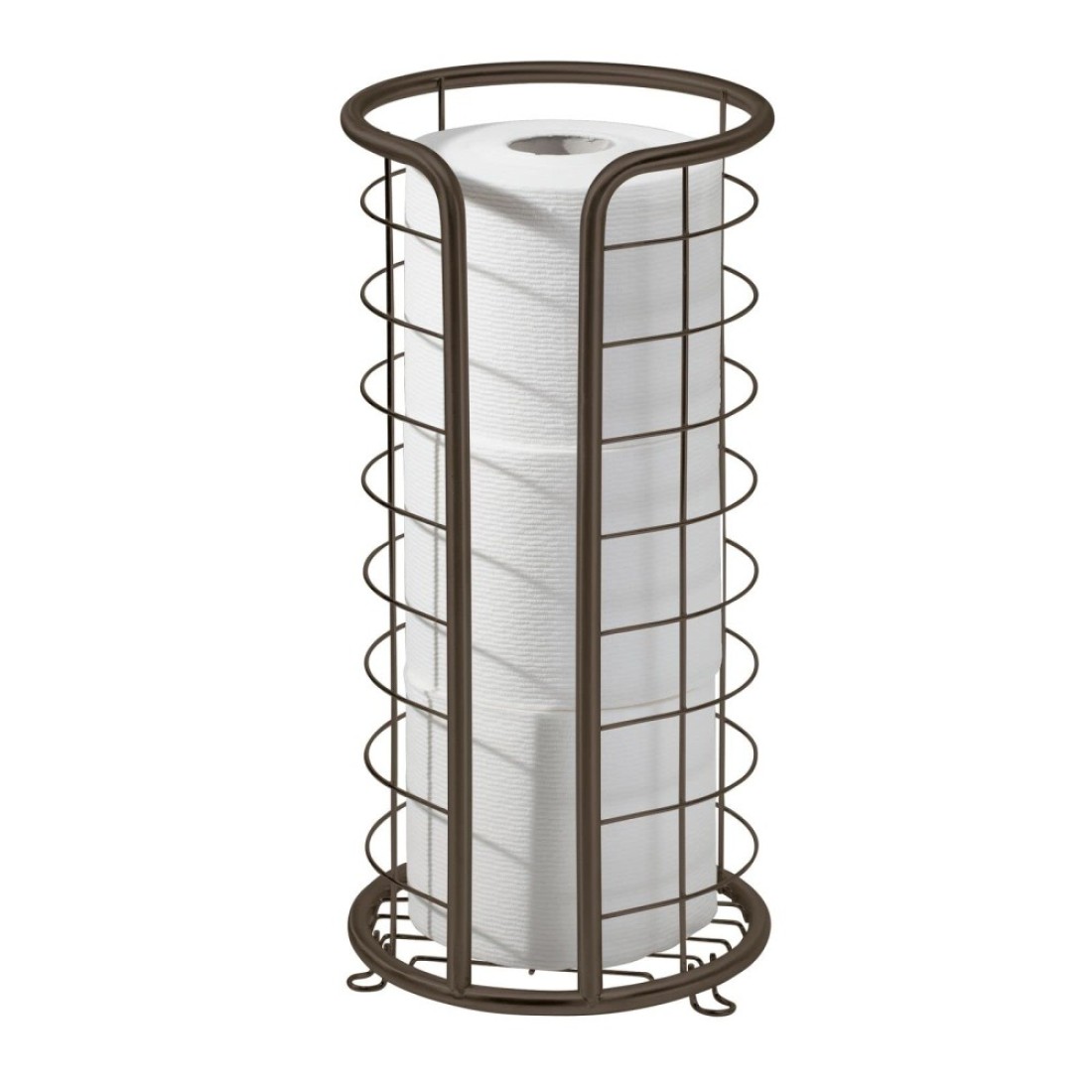 mDesign Metal Toilet Paper Holder Stand - Storage Reserve for 3 Rolls of Toilet Tissue - Freestanding Toilet Paper Holder - Stylish Bathroom Floor Toilet Paper Stand - Omni Collection - Bronze