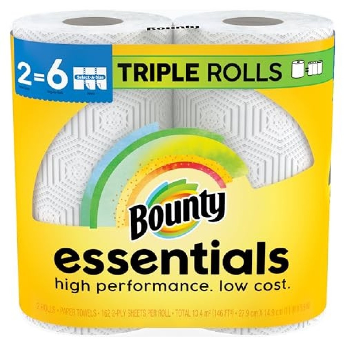 Bounty Essentials SelectASize Paper Towels 2 Triple Rolls White 162 Sheets Per Roll