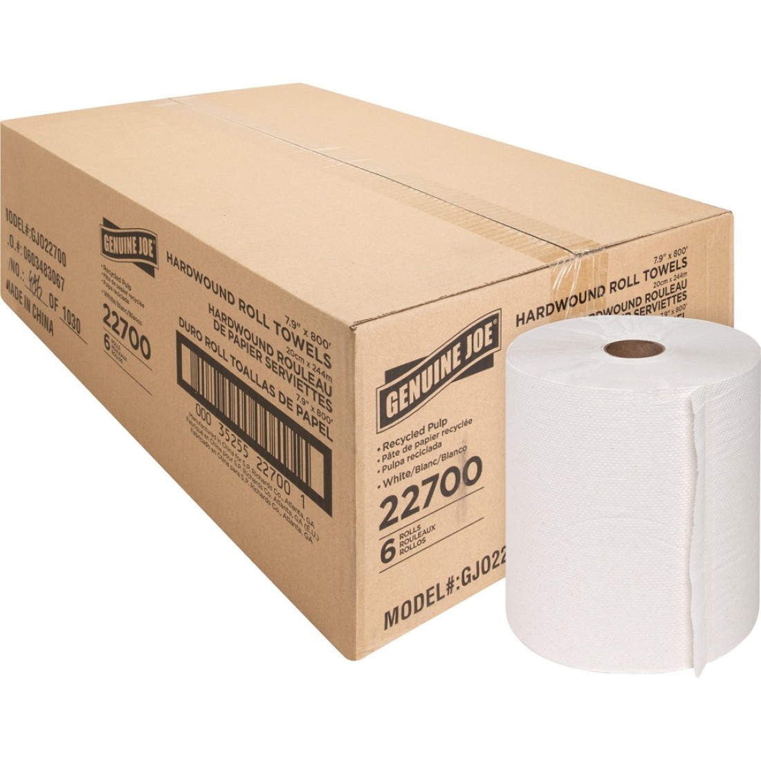 Genuine Joe 22700 Hardwound Roll Towels182Inch Core778Inch x800Ft 6 RollsCT WE
