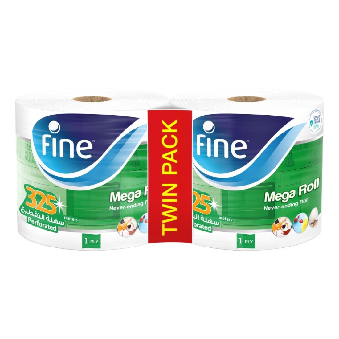 Fine Mega Rolls Kitchen Tissue Paper 1500 Sheets X 2Ply Pack Of 2