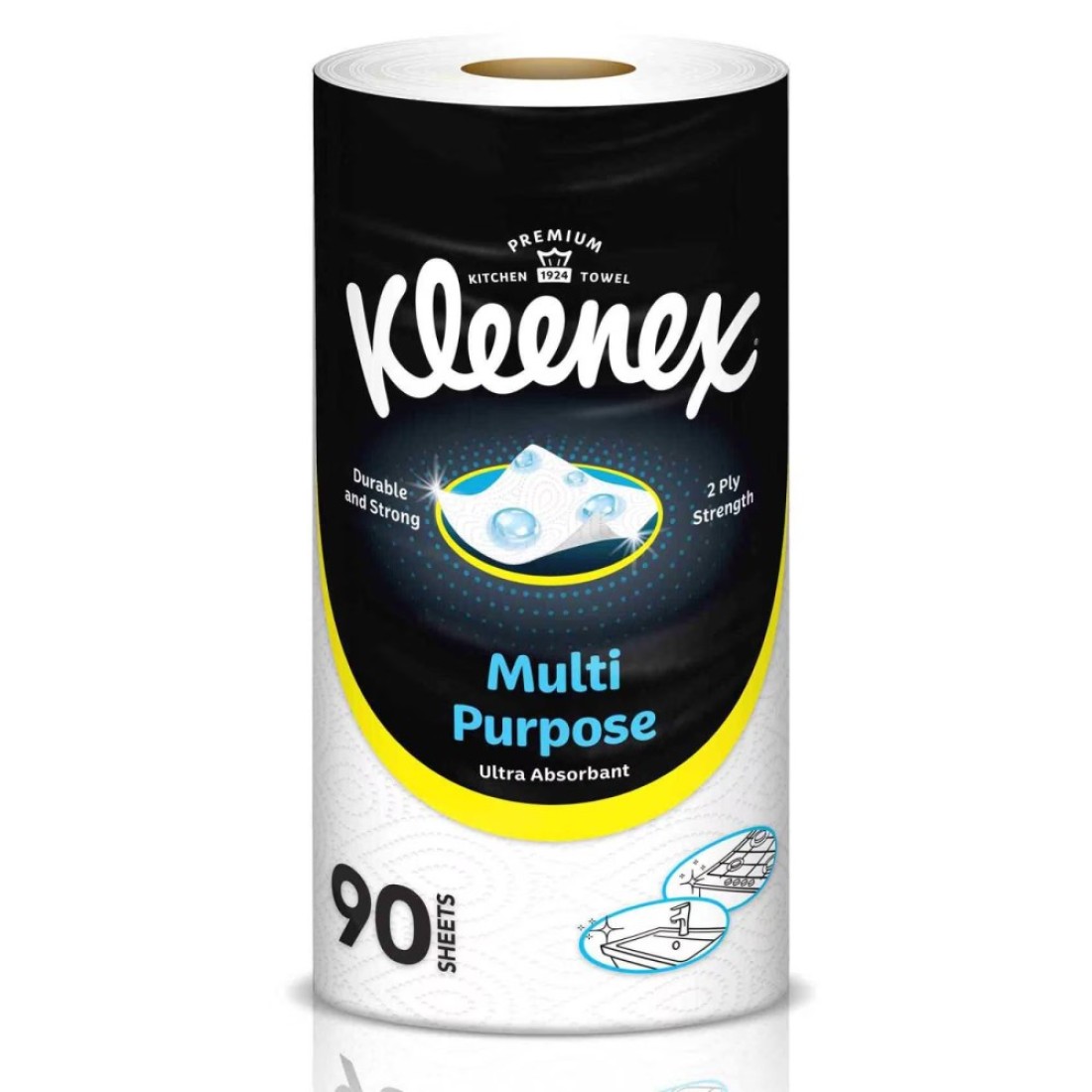 Kleenex Multi Purpose Kitchen Tissue Paper Towel 2 PLY 1 Roll x 90 Sheets Absorbent Towels for all Surfaces