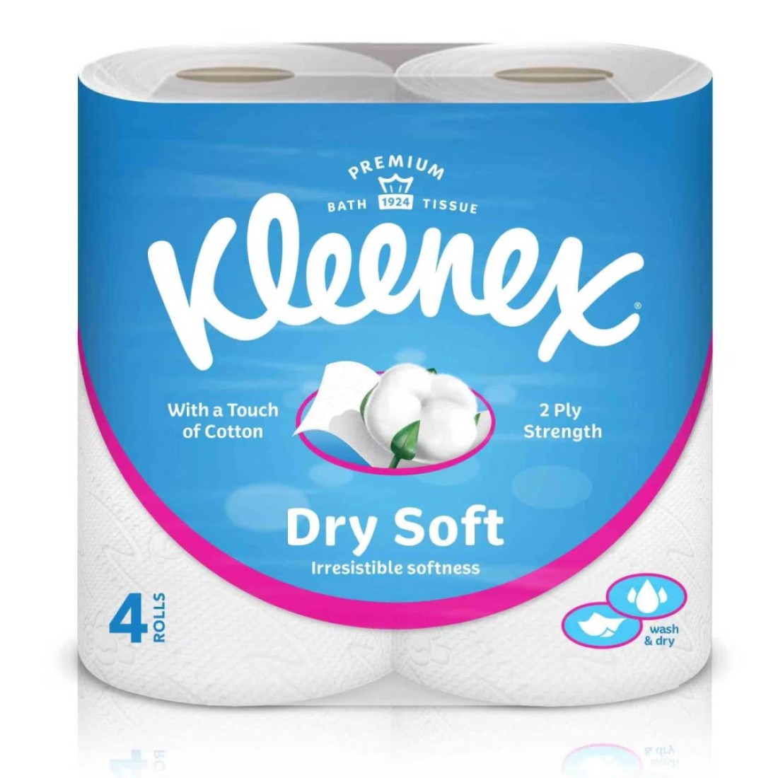 Kleenex Dry Soft Toilet Tissue Paper 2 PLY 4 Rolls x 200 Sheets Embossed Bathroom Tissue with a Touch Of Cotton