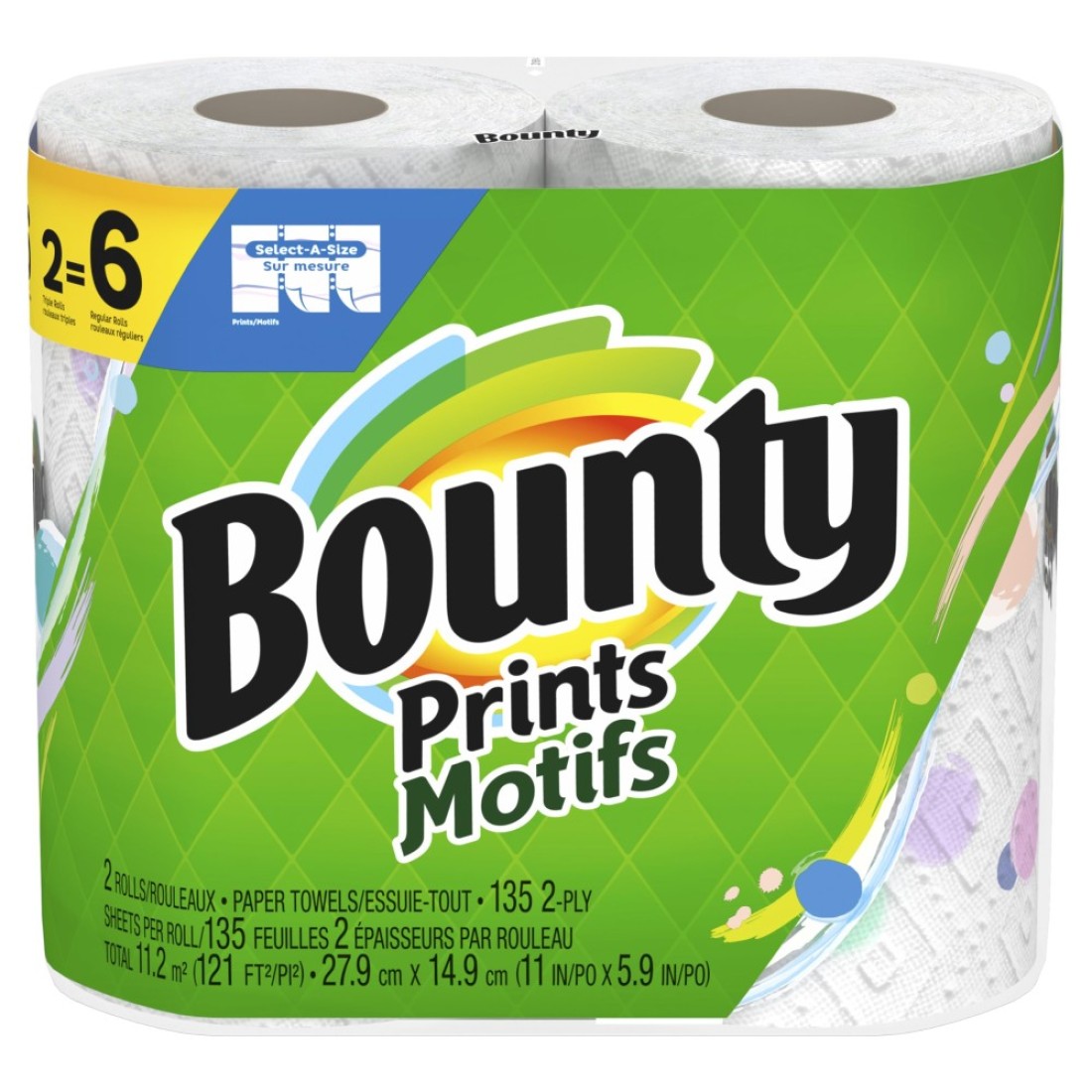 Bounty SelectASize Paper Towels Prints 2 Triple Rolls 6 Regular Rolls Packaging May Vary
