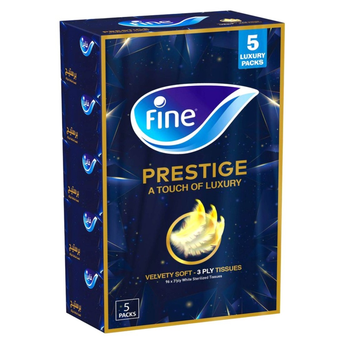 Fine Prestige 3 Ply Velvety Soft Tissue 96 Sheets Pack of 5