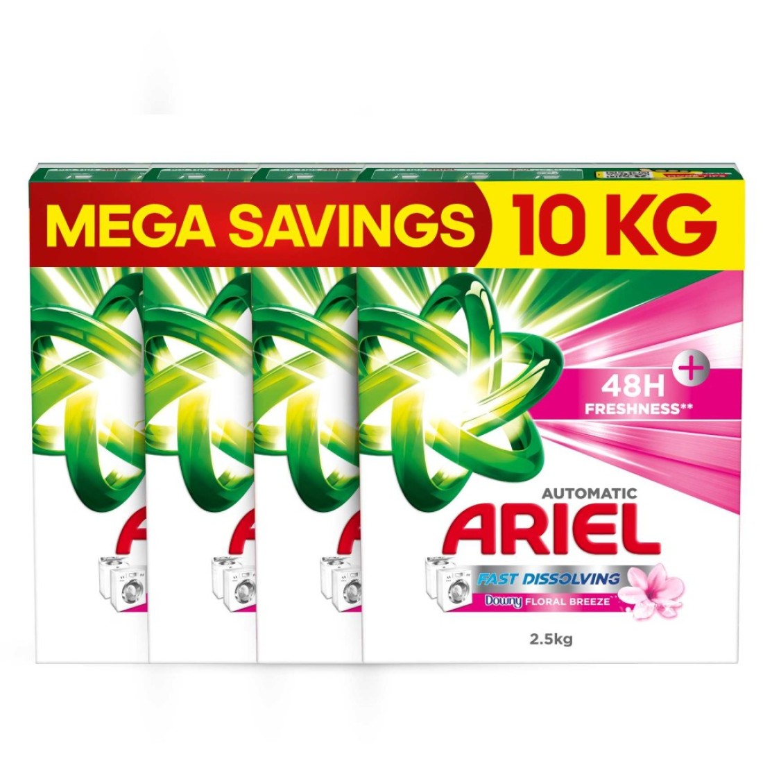 Ariel Core+ Fast Dissolving Washing Powder for Automatic Washing Machine Downy Floral Breeze 2.5kg Pack of 4