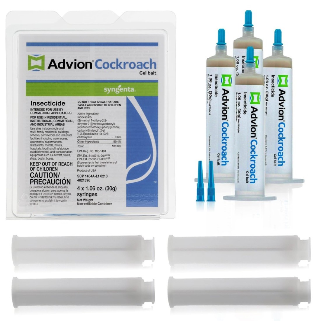 Advion Cockroach Gel Bait, 4 Tubes x 30-Grams, 4 Plunger and 4 Tips, German Roach Insect Pest Control, Indoor and Outdoor Use, Roach Killer Gel for American, German and Other Major Cockroach Species