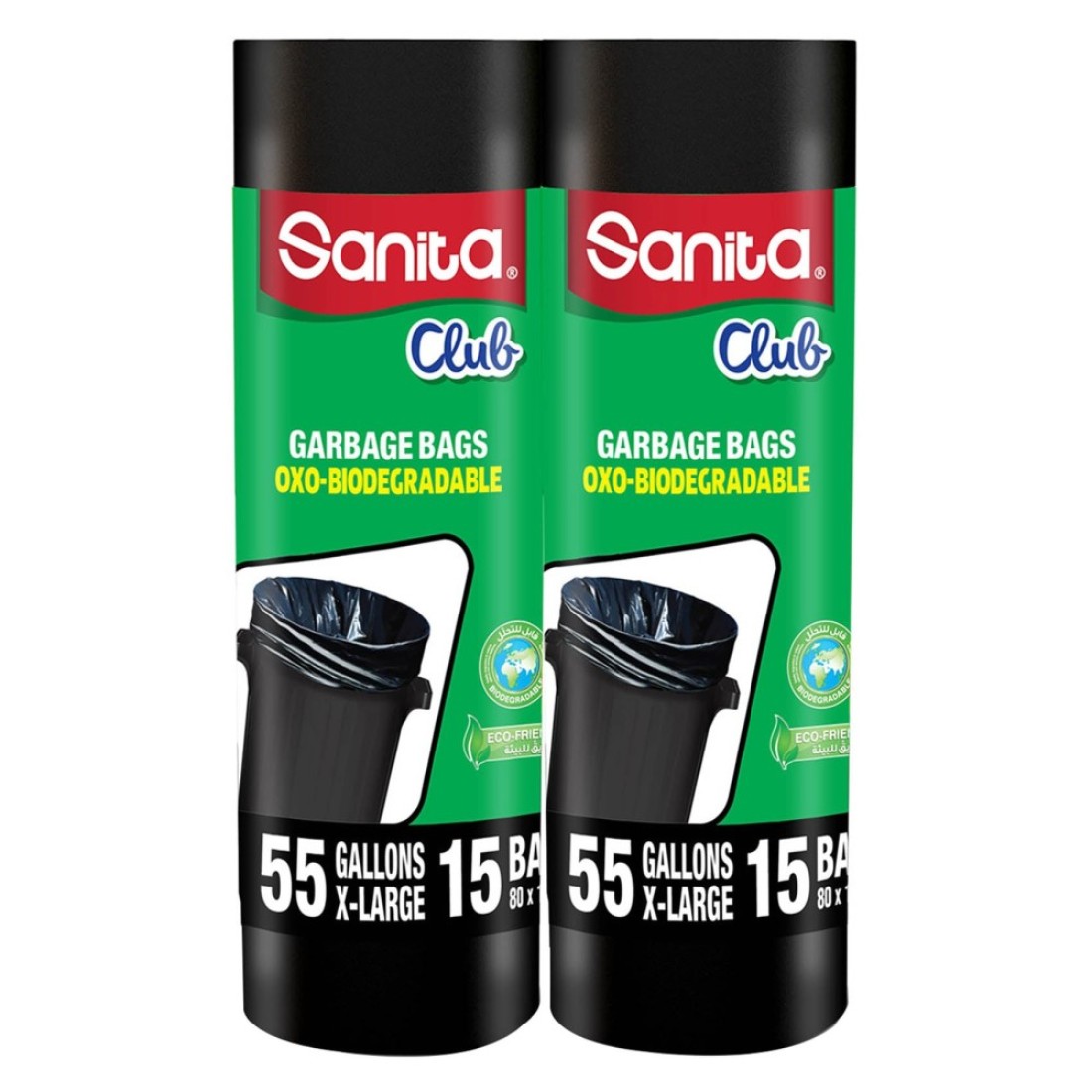 Sanita Club 55 Gallon Oxo-Biodegradable XL Black 2 Garbage Bags