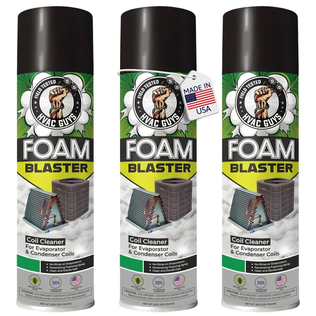 Leak Saver HVAC GUYS Foam Blaster Air Conditioner Cleaner 3-Pack - AC Coil Cleaner Foaming No Rinse Formula - Coil Cleaner for AC Unit Condenser and Evaporator Coil Cleaner - Neutral Citrus Scent