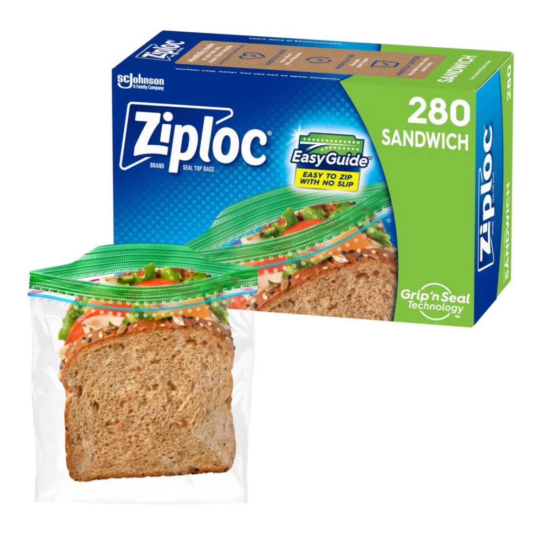 Ziploc Sandwich and Snack Bags with EasyGuide Texture Plastic Storage Bags with Grip n Seal Technology 280 Bags Total