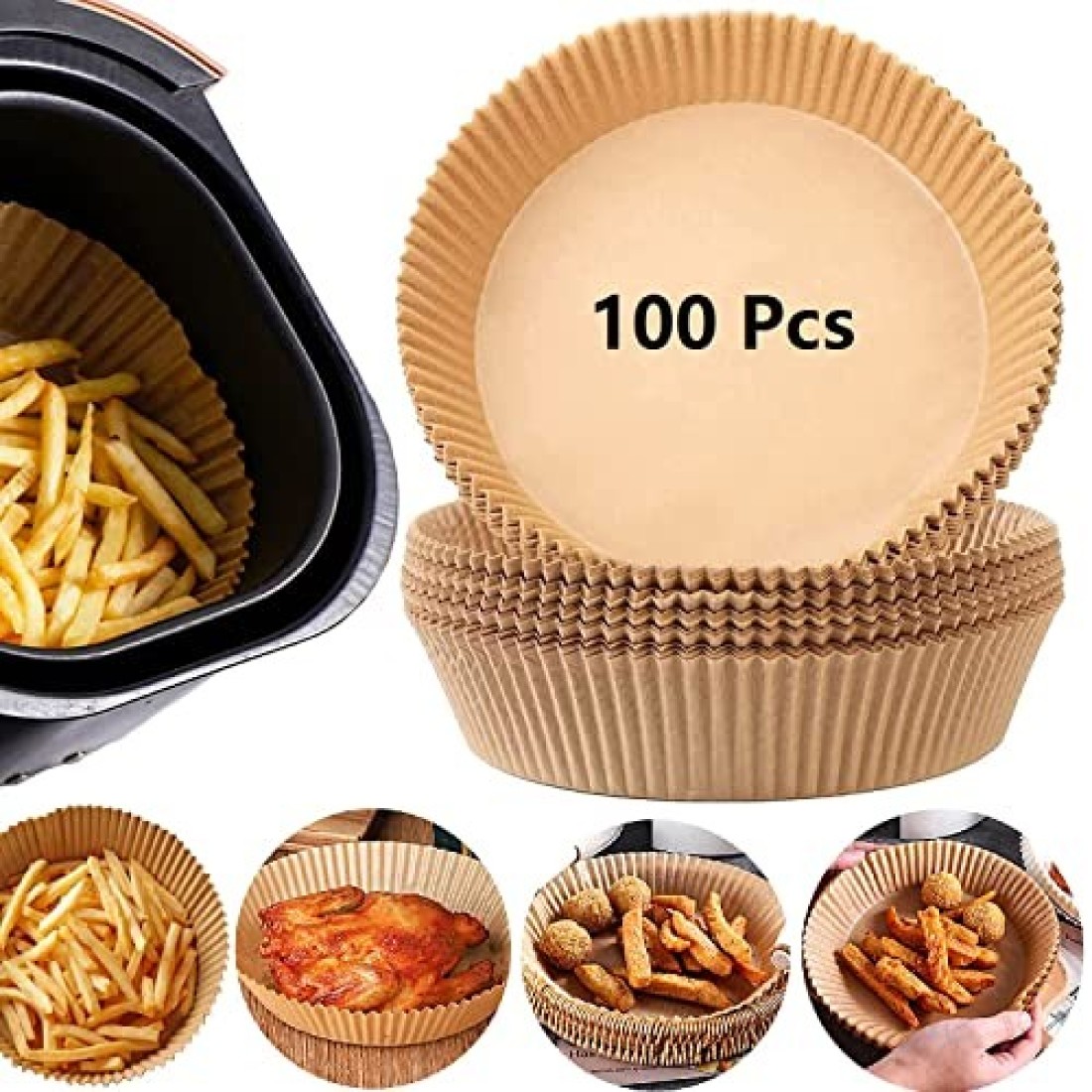 Air Fryer Paper Liners 100PCS Nonstick Disposable Liners Baking Paper for Air Fryer Oilproof Waterproof Food Grade Parchment for Baking Roasting Microwave 100Pcs63 inch