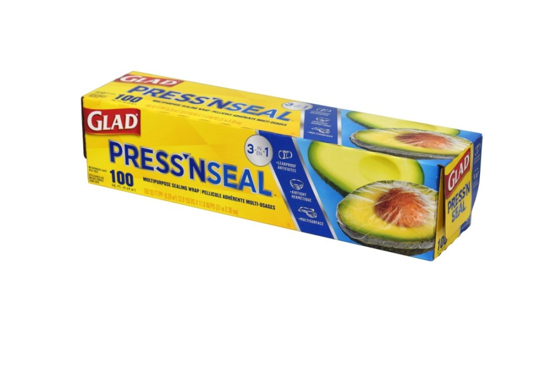 Glad Sealable Plastic Wrap Press&#39;n Seal with Griptex, 100 sq ft 33.8YD x 11.8IN (Packaging May vary)