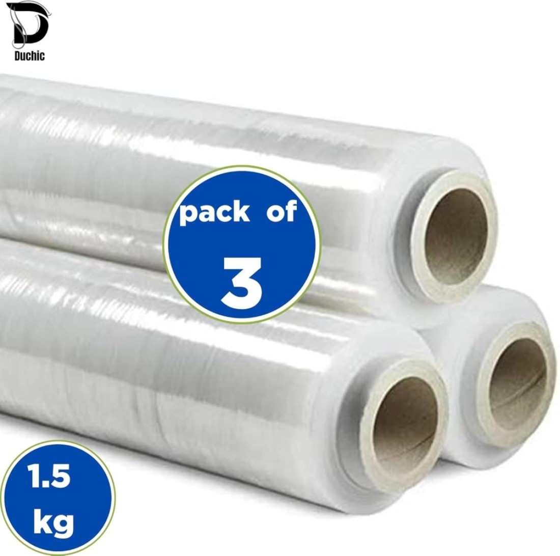 Duchic, [3 Roll] Clear Stretch Film Wrap - 500mm Heavy Duty Plastic Shrink Wrap for Pallet Wrap, Packing, Moving and Packaging - Cling Wrap, 1.30 kg, 400g core