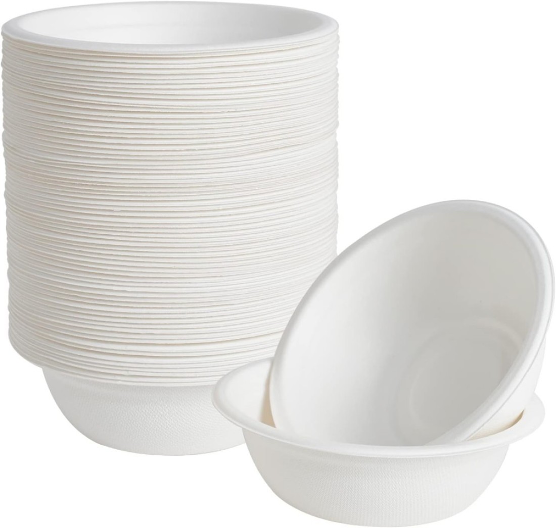 LAVISH Heavy-Duty Bagasse Biodegradable Paper Bowls, [ 10-Pack 16Oz/475ml ] Compostable Bowls for Hot &amp; Cold Foods, Ideal for Soup, Ice Cream, Salad, Snacks, and Desserts (White)