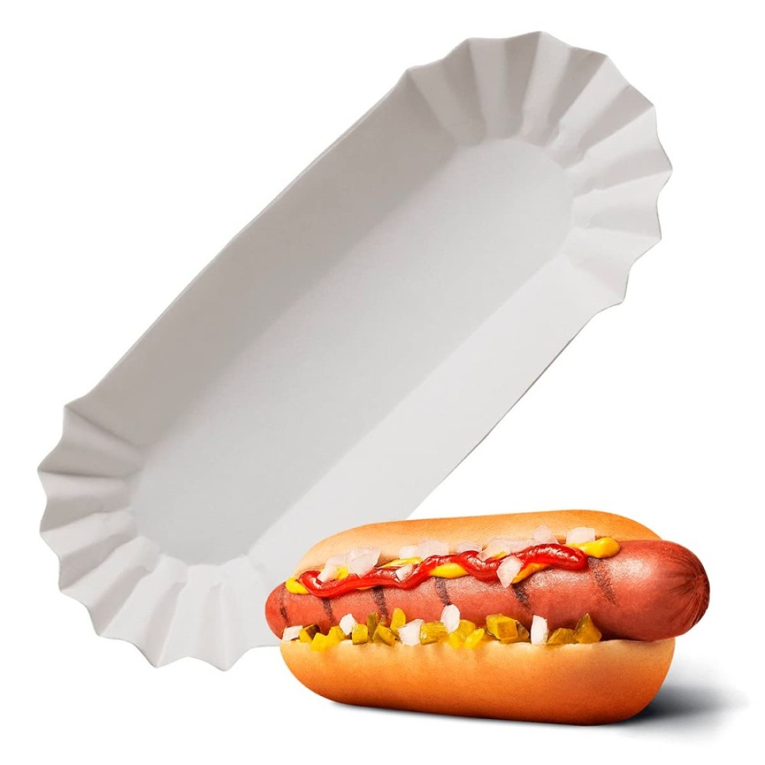 Hotdog Serving Tray for Food Serving 50Pcs White Hot Dog Trays Disposable Trays for Serving Food Trays for Party Serving Supplies Hotdog Tray Small White Paper Trays for Food Disposable Plates