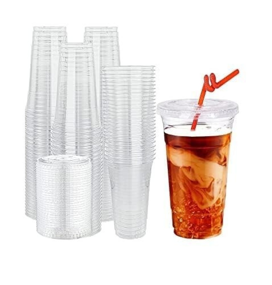Vsell24&trade; 50PC Disposable Drinking Plastic Cup 24oz For Smoothie Coffee Water Juice Cups With Flat Lid Clear&hellip;