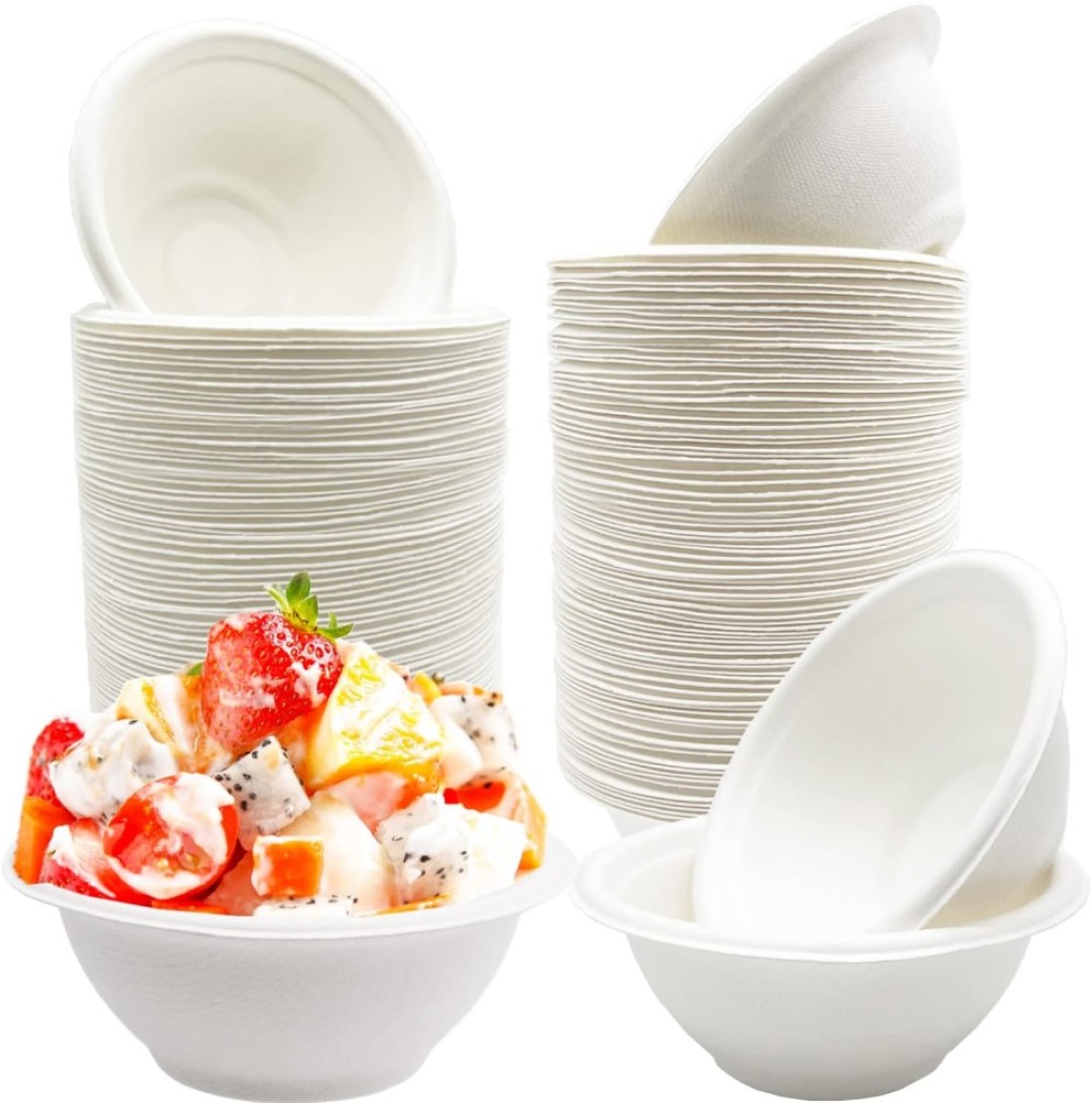 LAVISH Heavy-Duty Bagasse Biodegradable Paper Bowls, [ 25-Pack 8oz/240ml ] Compostable Bowls for Hot &amp; Cold Foods, Ideal for Soup, Ice Cream, Salad, Snacks, and Desserts (White)