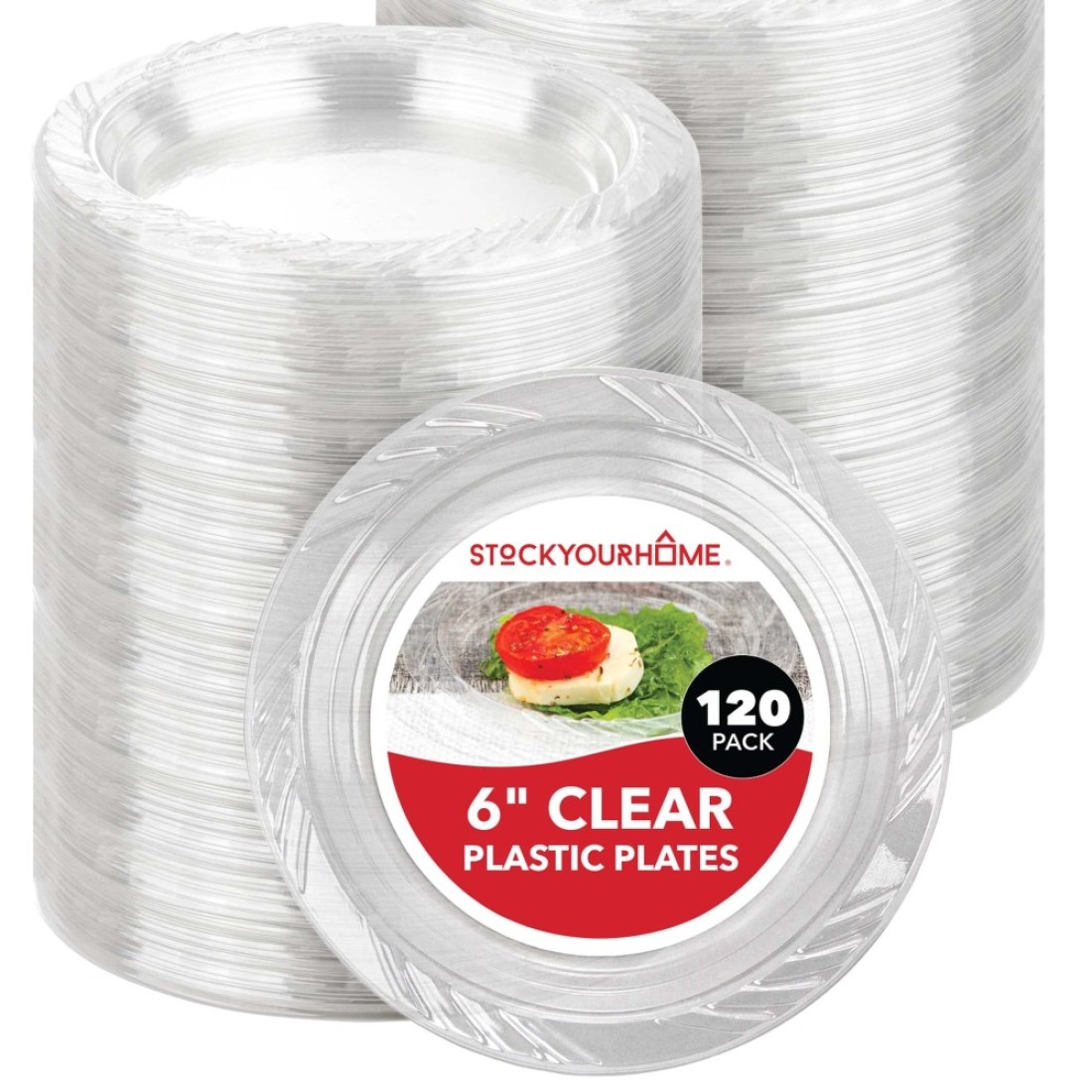 Stock Your Home 6-Inch Clear Plastic Dessert Plates (120 Pack) Flexible Disposable Clear Plates for Dessert &amp; Appetizers, Crystal Clear Small Plates for Parties &amp; Catering, Clear Plastic Party Plates