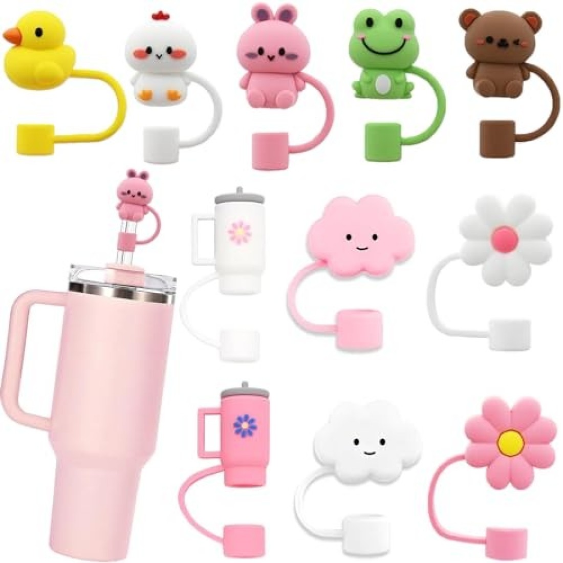 LDKEDKF 11Pcs Straw Cover for Stanley, Silicone Straw Topper, Straw Covers Cap for Stanley Cup 30&amp;40oz with Tumblers, 10mm 0.4in Lid Accessories for Stanley, Simple Straw Topper (Reusable)
