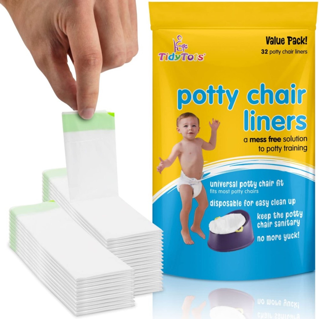 Tidy Tots Disposable Potty Chair Liners for Potty Training Toddlers Value Pack of 32 Disposable Potty Liners for Toddlers Portable Potty Chair Refill Pack for Travel Keeps Potty Seat Clean