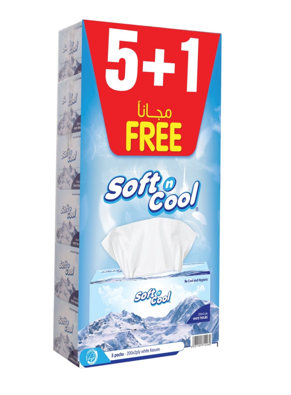 Soft N Cool Facial White Tissue, 200 Sheets x 2Ply 5+1 BOX FREE
