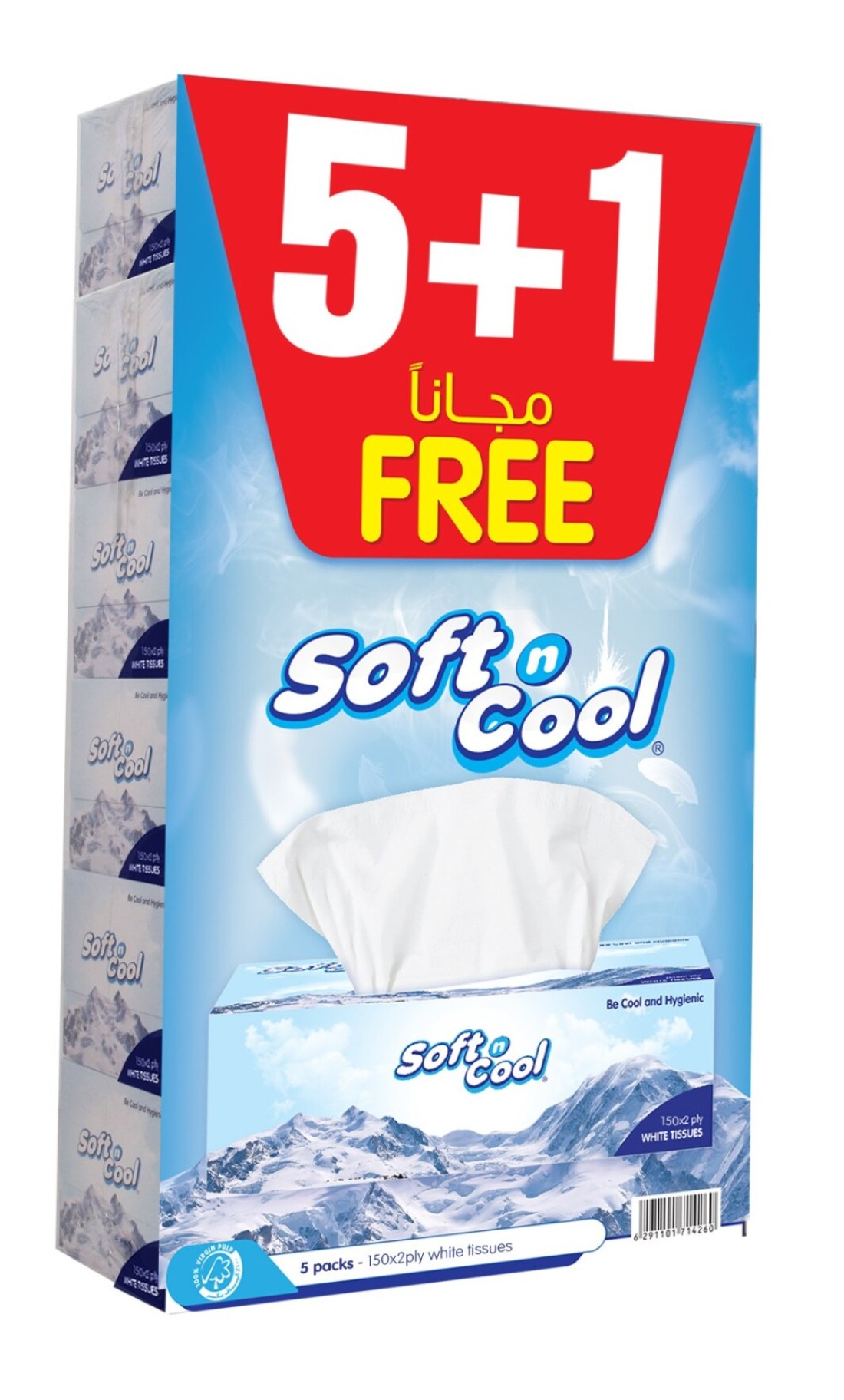 Soft N Cool Facial White Tissue, 150 Sheets x 2Ply 5+1 BOX FREE