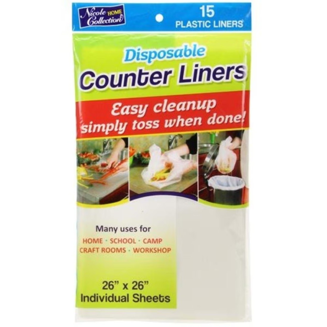 Nicole Home Collection Disposable 26 x 26 Clear Pack of 15 Counter Liners 26 by 26 15 Pieces