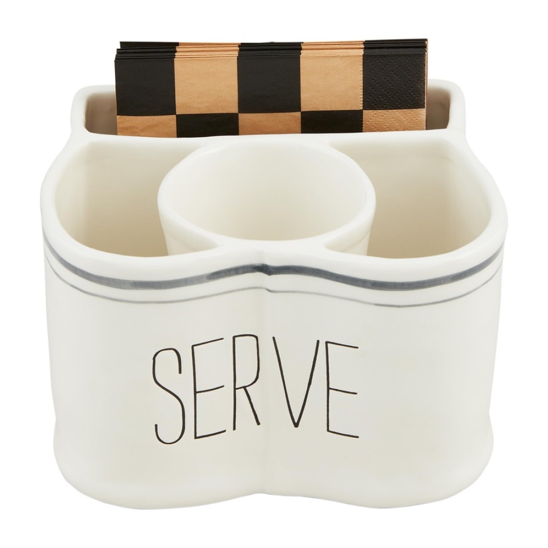 Mud Pie Utensil Holder, caddy 6&quot; x 7&quot; napkin 5&quot; x 5&quot;, WHITE