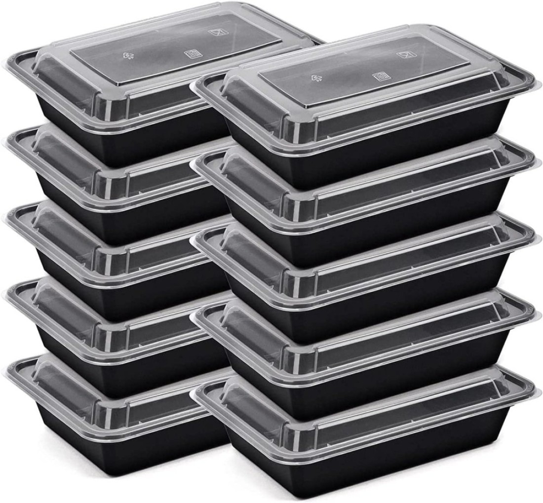 Go2Camps Alsaqer [20 Pack] Compartment Black Base With Lids Food Storage Container(32 Oz) Re32, Disposable Food Container, Meal Preparation Containers, Lunch Boxes Microwave, Freezer Safe