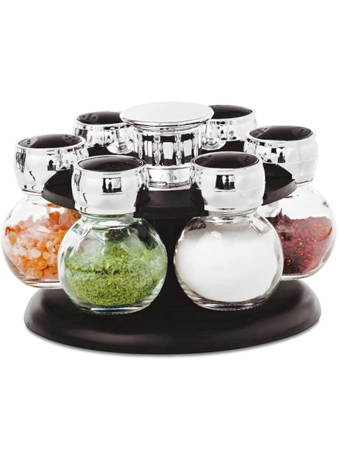 Home Smart PREMIUM Revolving Spice Rack Glass Jar Bottles Set of 7 Spice Jars For Kitchen Organizer And Storage Premium Gift