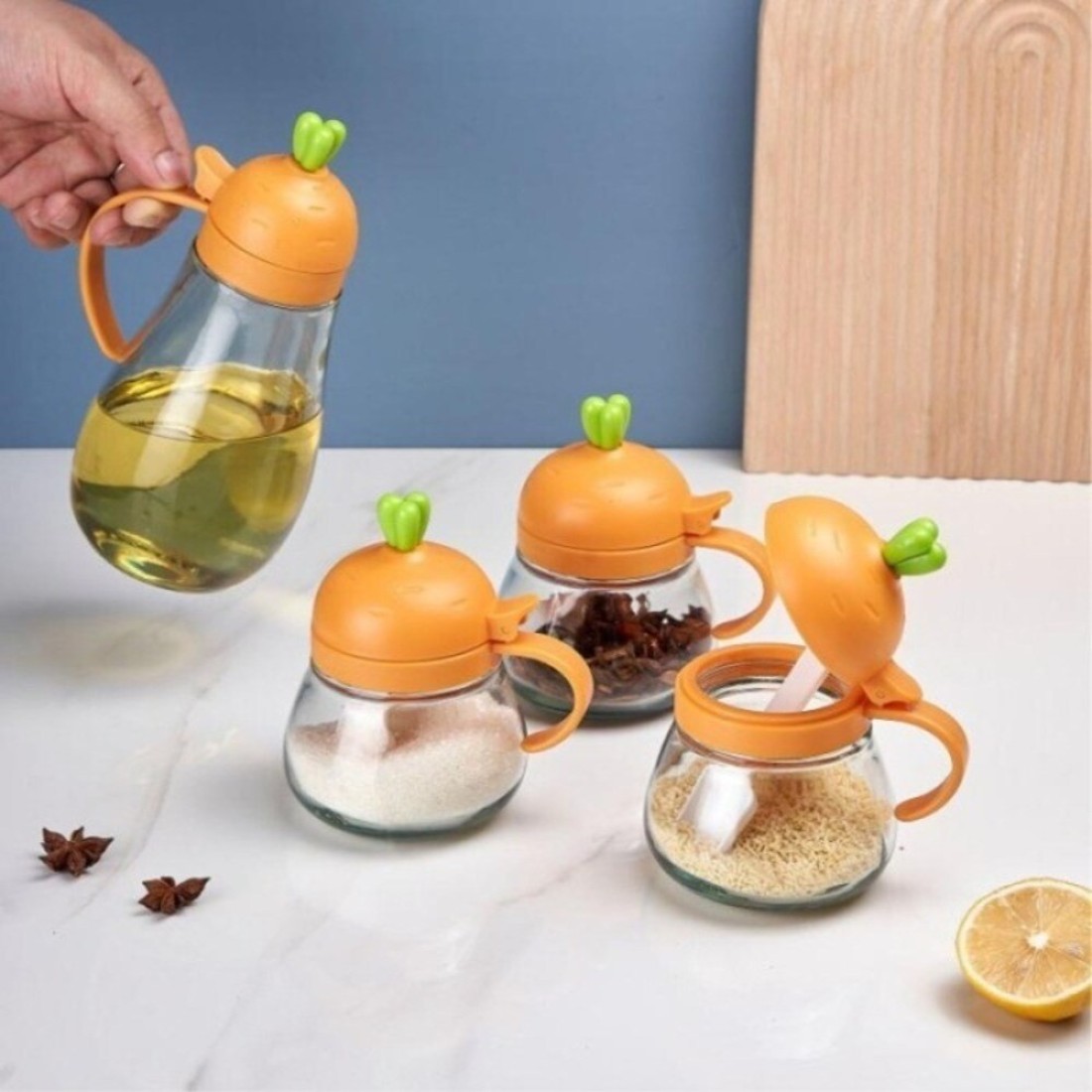Oil Dispenser and Spice Jar Vinegar Bottle And Spice Rack Set Of 4 Pieces