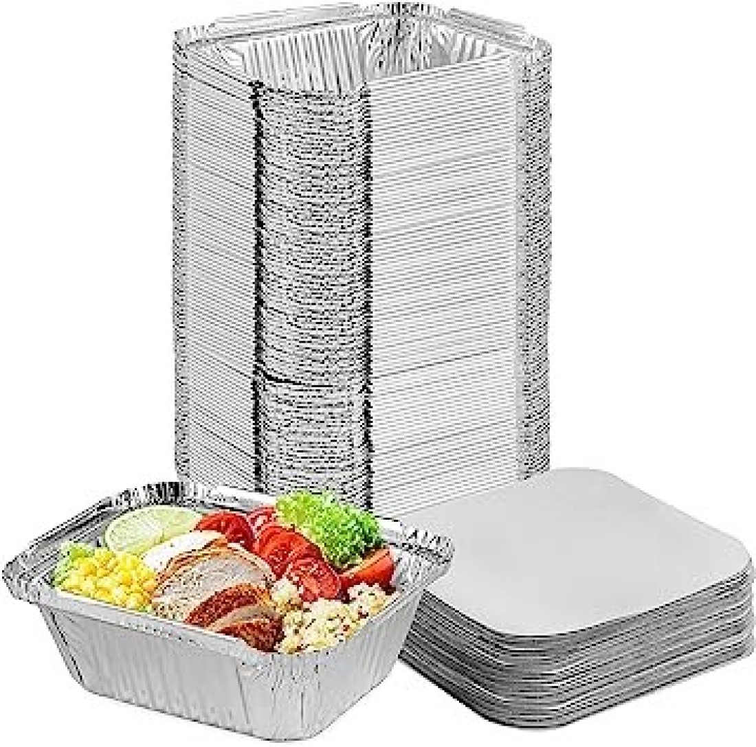 Vsell24 250Cc 100Pc Disposable Aluminium Containers Foil Pans With Lids For Food Storage