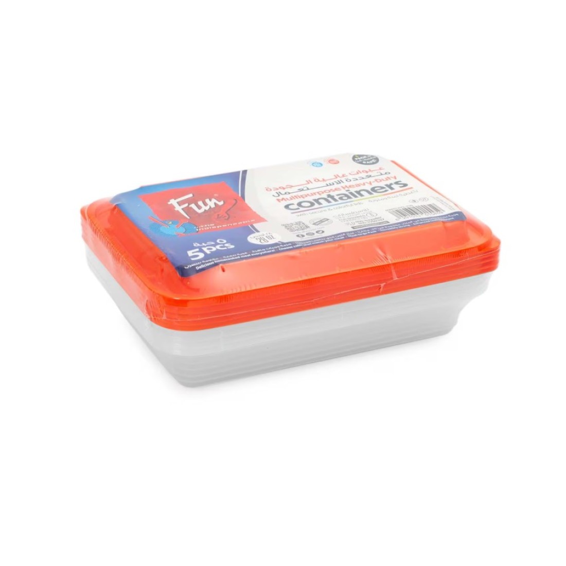 Fun Containers With Lid Clear And Red 828ml 5 PCS
