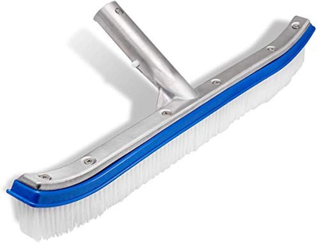 Swimming Pool Wall &amp; Tile Brush,18&quot; Heavy Duty Vinyl Polished Aluminum Back Cleaning Brush Head Designed for Cleans Walls, Tiles &amp; Floors, Nylon Bristles Brush Head with EZ Clips (Pole not Included)