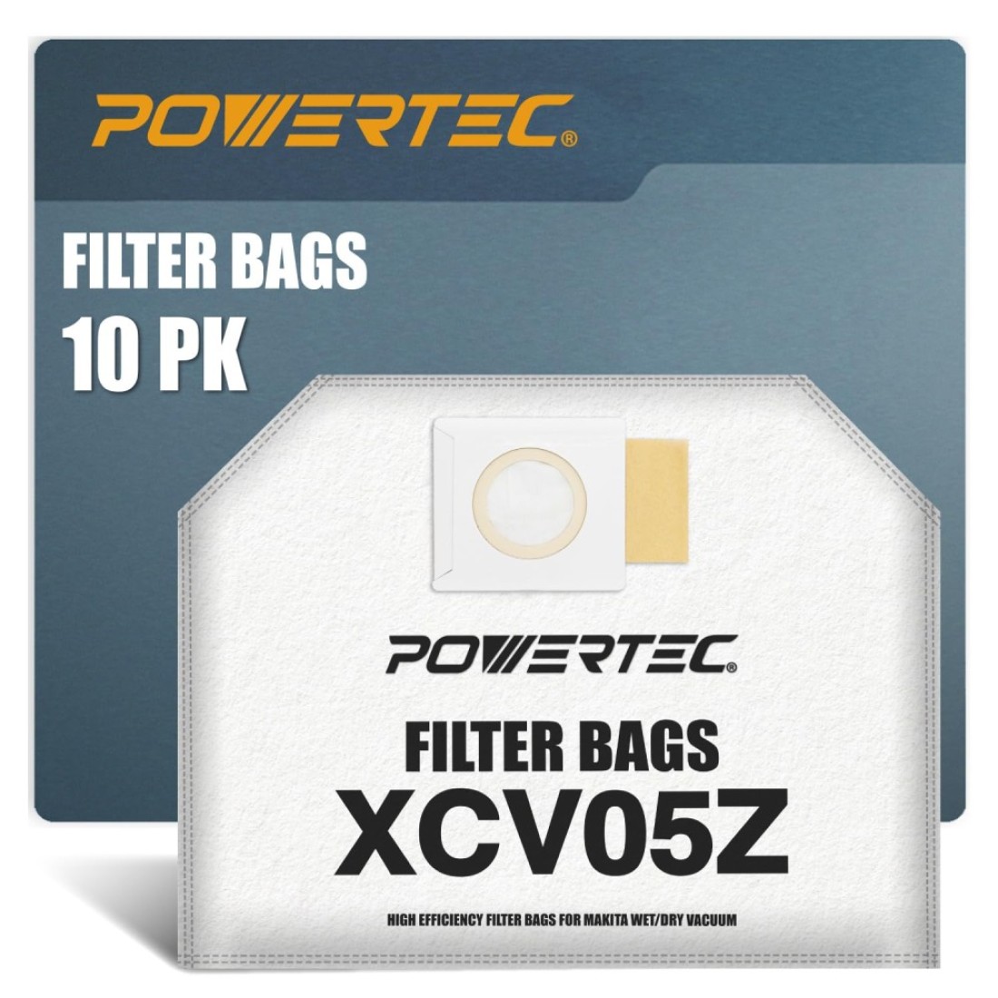 POWERTEC 75039 Fleece Filter Bags for Makita XCV05Z Backpack Vacuum 10PK