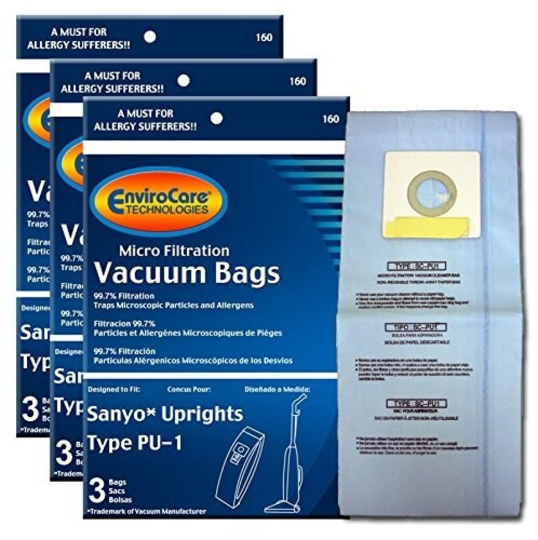 EnviroCare Replacement Micro Filtration Vacuum Cleaner Dust Bags made to fit Sanyo Uprights Type PU1 9 bags