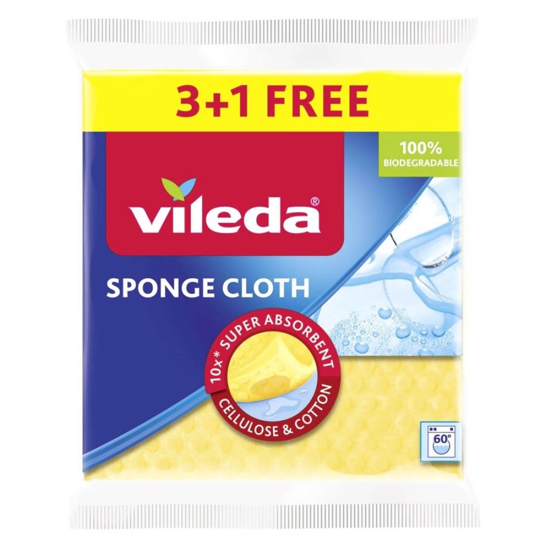 Vileda Biodegradable Sponge Cloth Multicolour Pack of 4