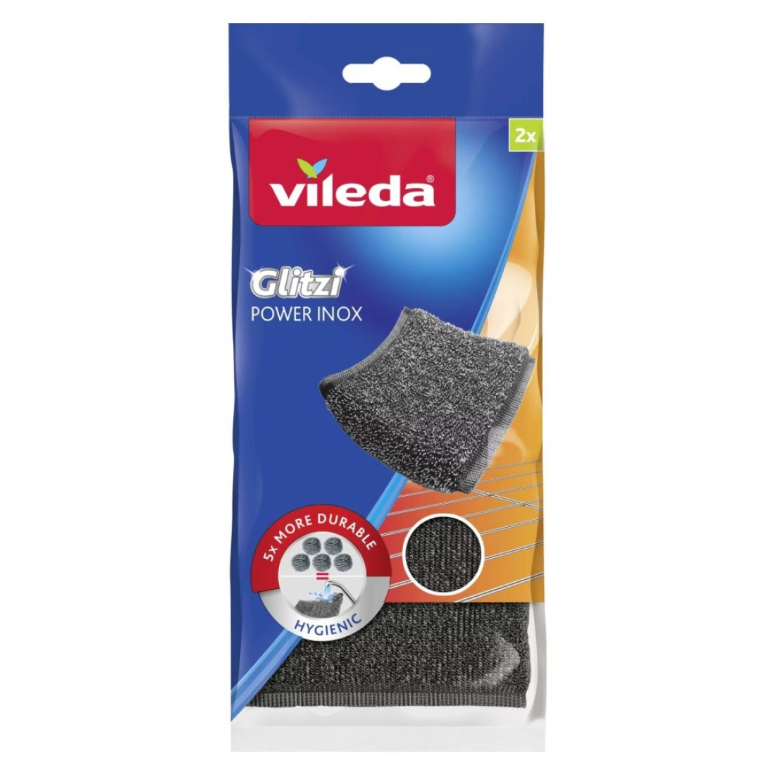 Vileda Glitzi Power Inox Dishwashing Metallic Scourer Silver 2 PCS