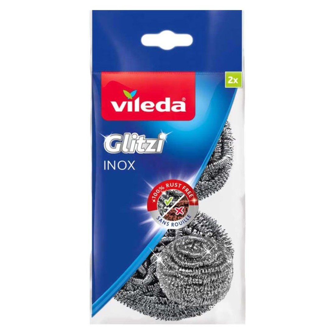 Vileda Glitzi Inox Dishwashing Stainless Steel Spiral Scourer Silver 2 PCS