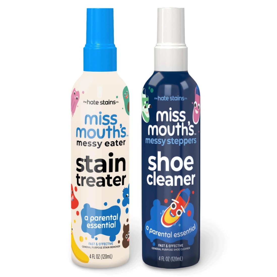 Miss Mouth&#39;s Messy Eater Stain Treater and Messy Steppers Shoe Cleaner Magic Duo - Stain Remover for Clothes, Carpet, Upholstery and Shoe Cleaner for Sneakers, Leather, Cloth, Mesh