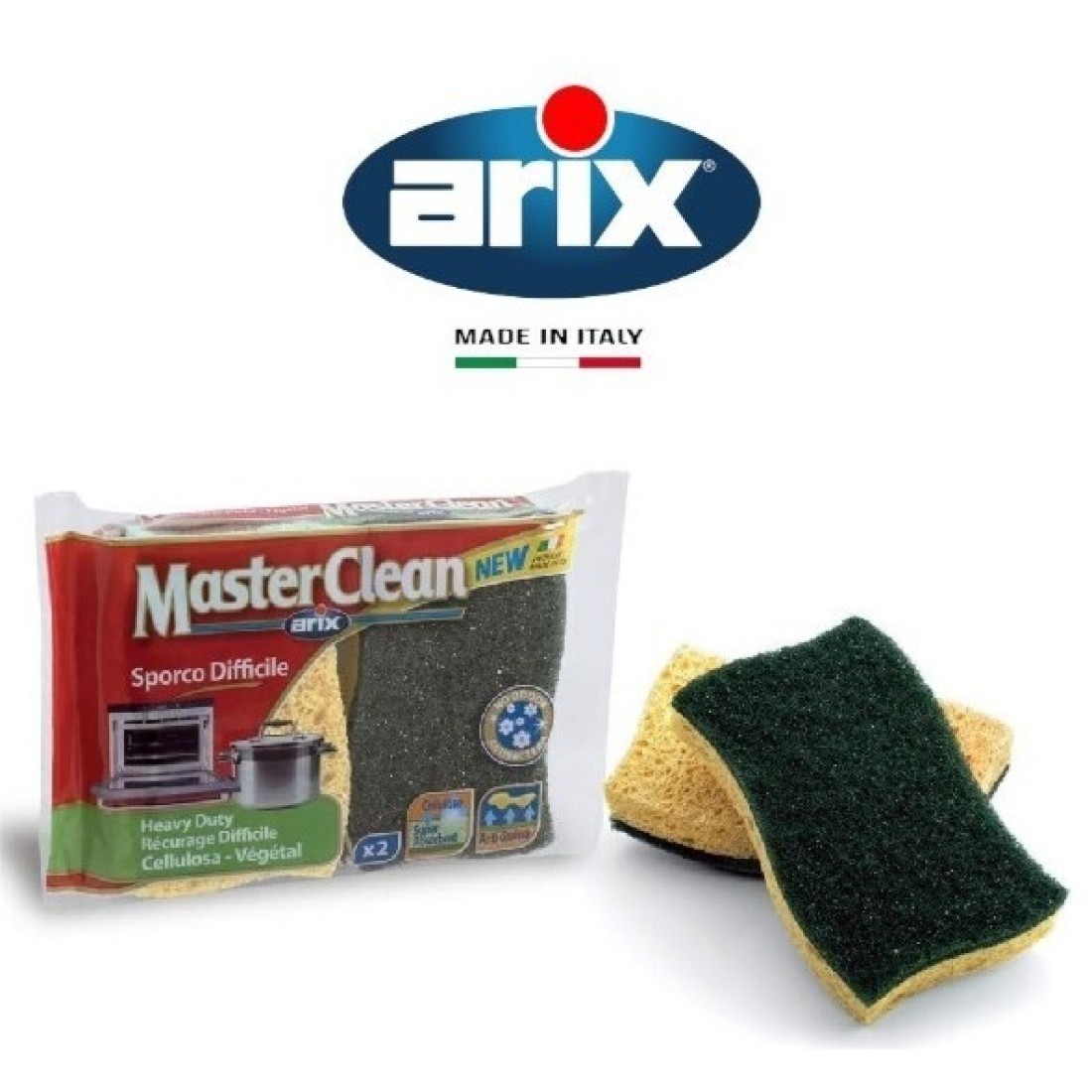 Arix Master Clean Cellulose Sponge Scourer Heavy Duty 2pcs - Perfect for Kitchen Use