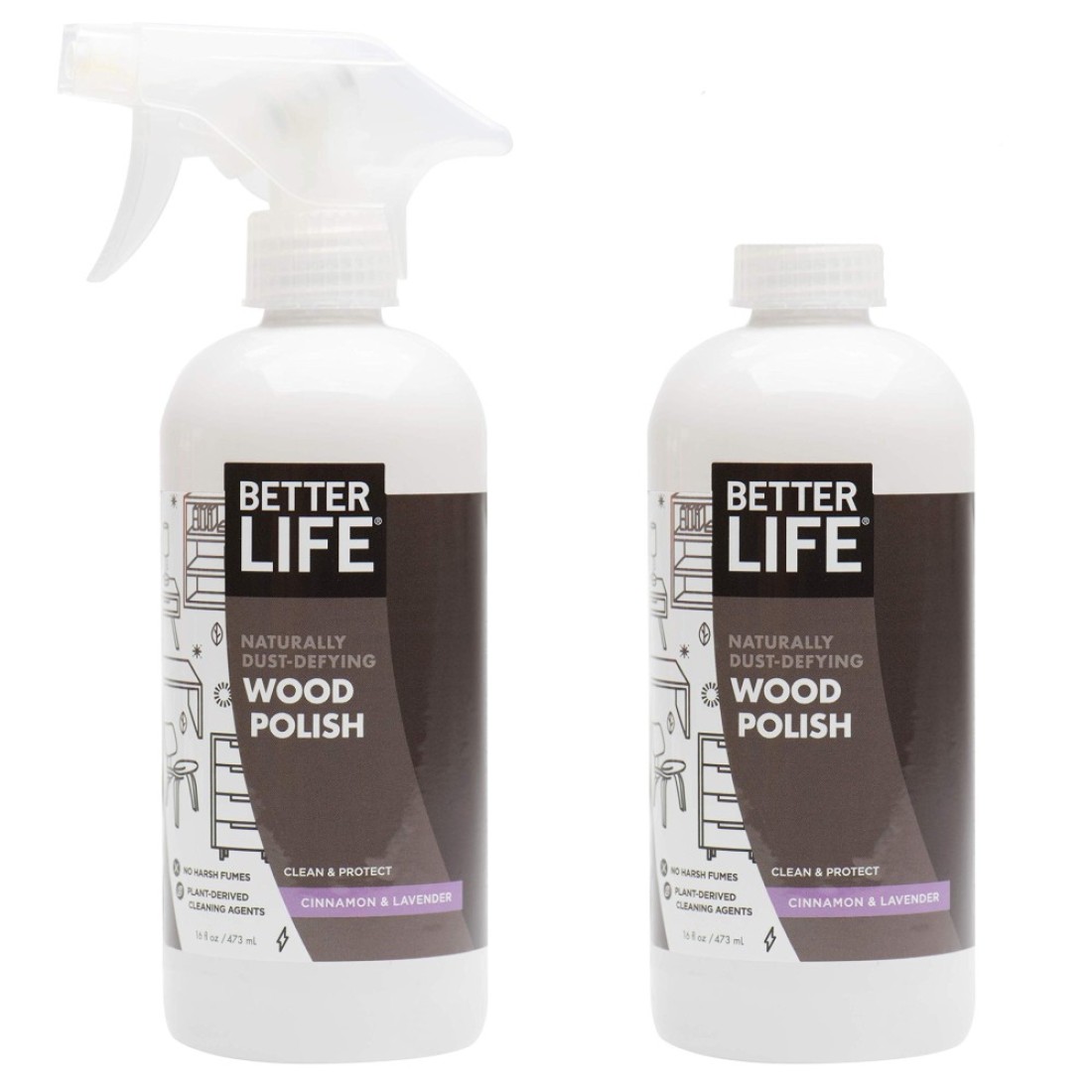 BETTER LIFE Wood Furniture Polish Wood Cleaner Dusting Spray for Tables Banisters or Floor Great Wood Seasoning for Old Wooden Cabinet Antique Restorer 16oz 2Pack Cinnamon Lavender