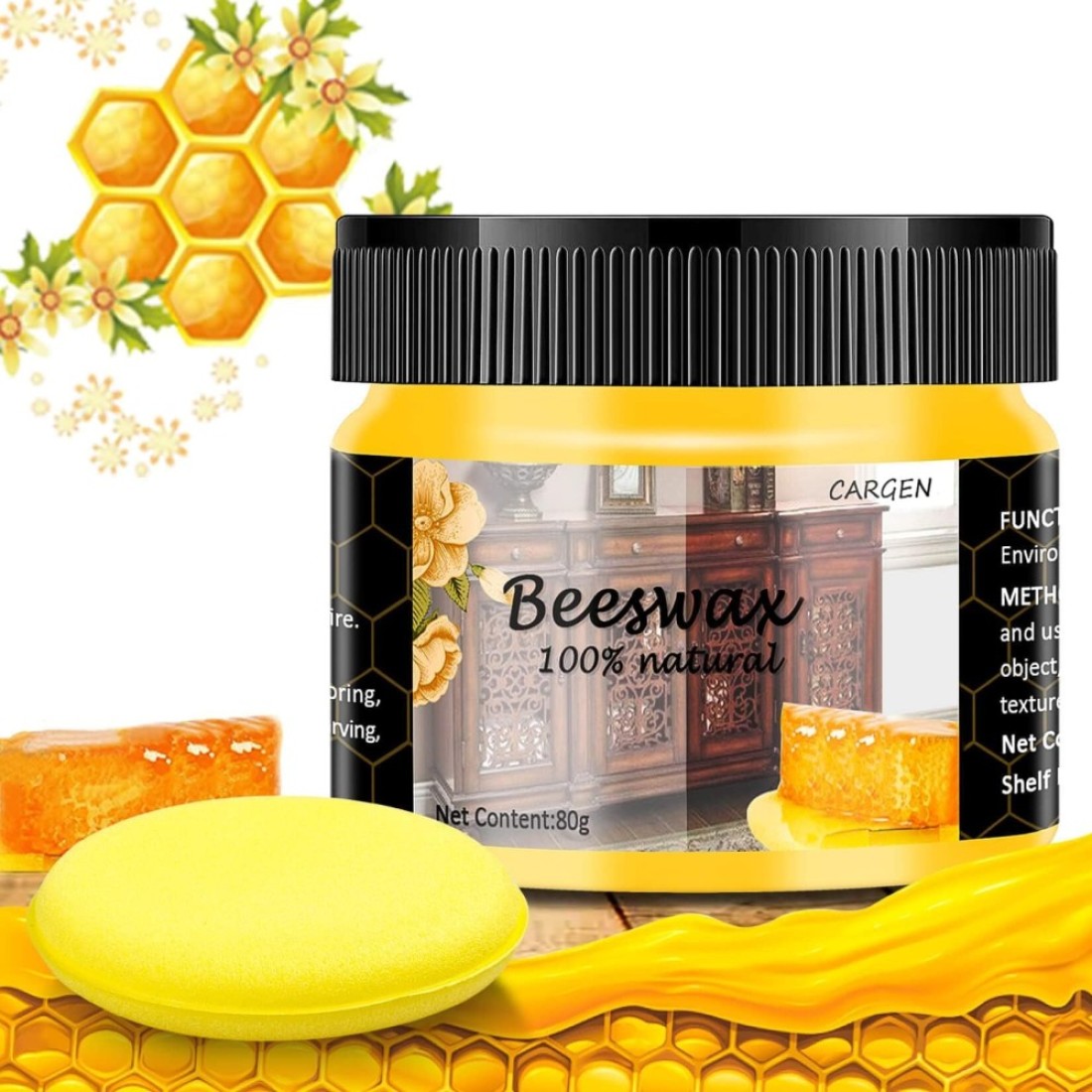 CARGEN Beeswax Furniture Polish Wood Seasoning Beeswax for Furniture Wood Polish for Floor Tables Chairs Cabinets for Home Furniture to Protect and Care 1pcs Wood Wax and Sponge