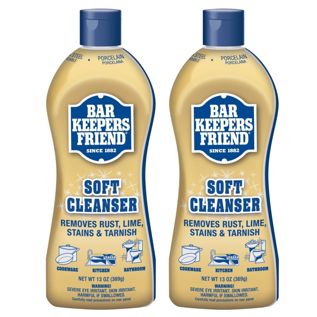 Bar Keepers Friend Soft Cleanser Liquid 2 x 13 Ounce Multipurpose Cleaner Rust Stain Remover for Stainless Steel Porcelain Ceramic Tile More