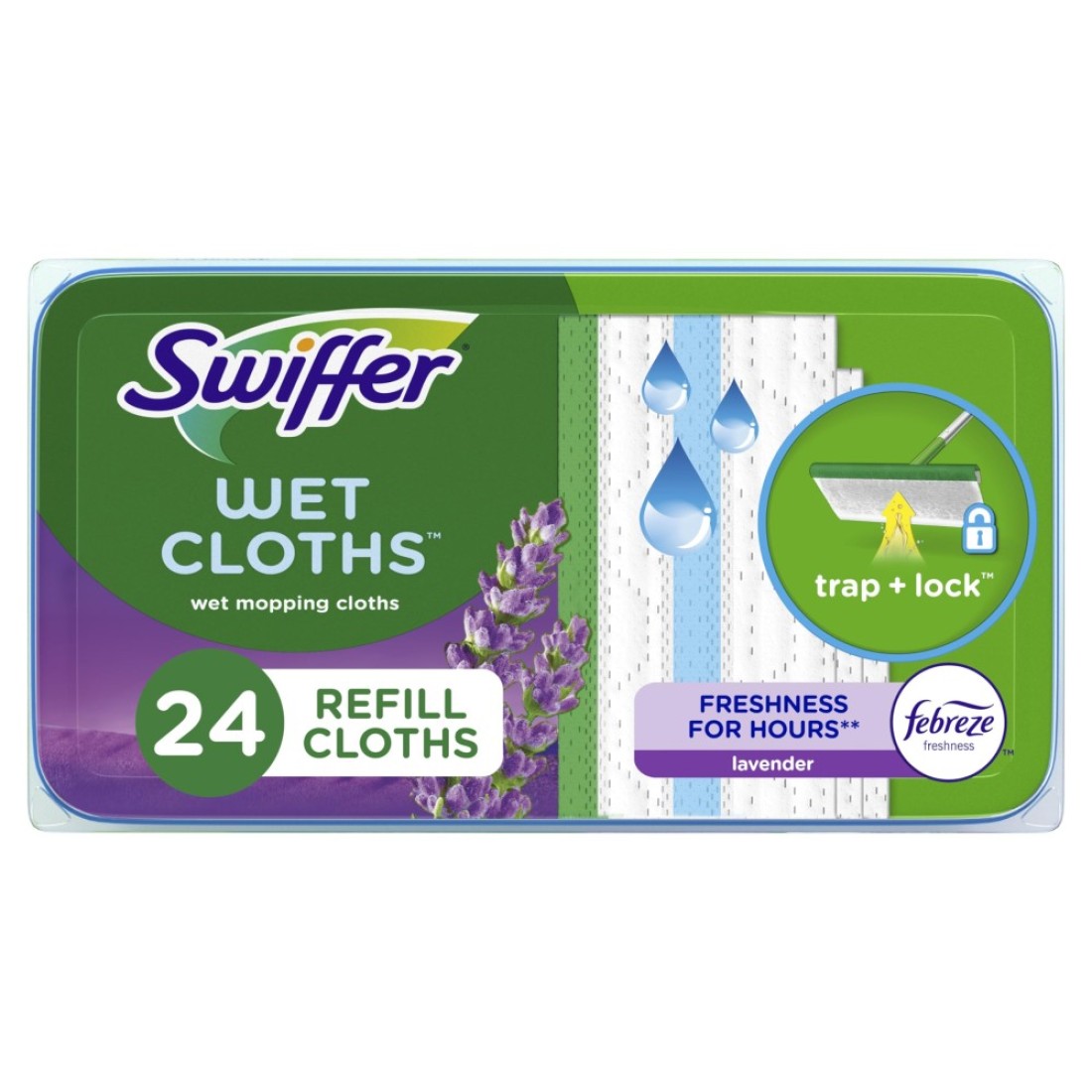Swiffer Sweeper Wet Mopping Cloths with Febreze Freshness, Lavender Vanilla &amp; Comfort, 24 count