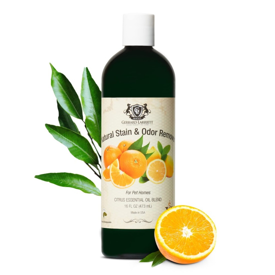 Gerrard Larriett Aromatherapy Pet Care: Natural Pet Stain and Odor Remover - Pet Urine Enzyme Cleaner with Dog &amp; Cat Urine Odor Eliminator - Pet Carpet Cleaner Solution with Citrus Oil Blends, 16 oz