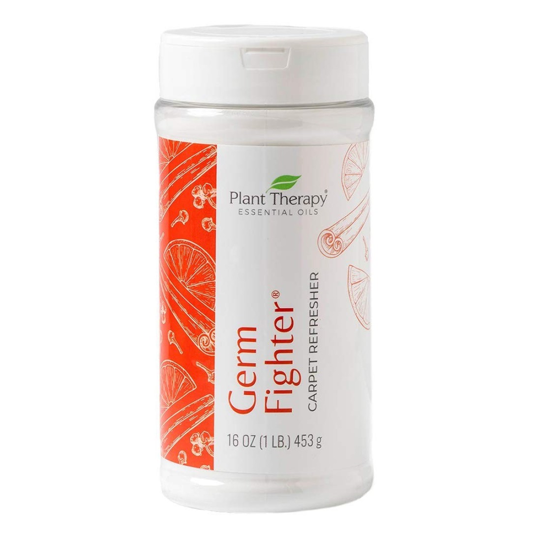 Plant Therapy Germ Fighter Carpet Refresher 16 oz Natural Ingredients Neutralizes Odors Naturally scented with essential oils Made without Phthalates Dyes Sulfates Bleach Synthetic Fragrances