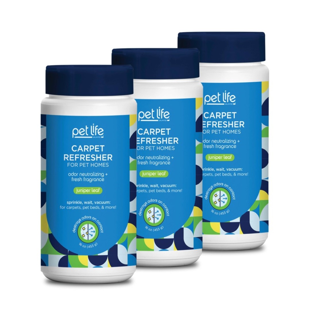 Pet Life Unlimited Carpet Refresher Powder Carpet Deodorizer Powder Pet Safe Carpet Powder Pet Odor Eliminator for Carpet with PlantBased Juniper Leaf Scent Made in the USA 16oz Pack of 3