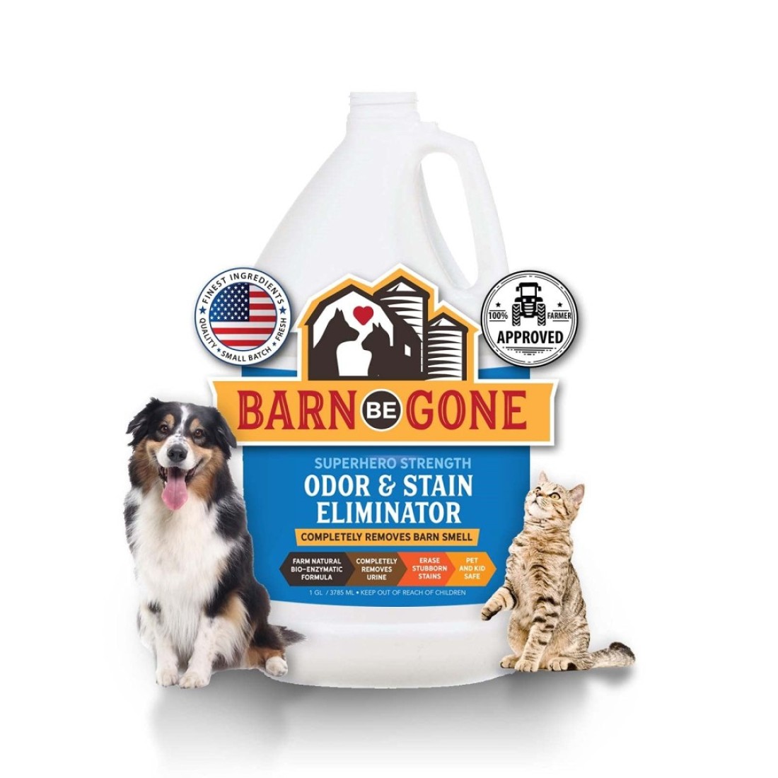 BARN BE GONE Superhero Strength Stain Pet Odor Eliminator Enzyme Carpet Cleaner Spray for Pets Pet Stain Remover for Dog and Cat Urine Destroyer Small Pet and Puppy Supplies Pee Deodorizer