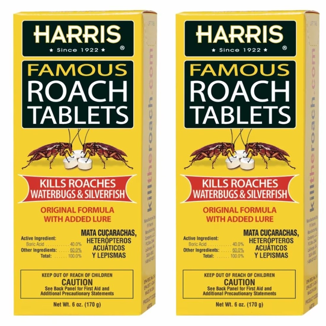 Harris Roach Tablets, Boric Acid Roach Killer with Lure, Alternative to Bait Traps (6oz, 2-Pack)